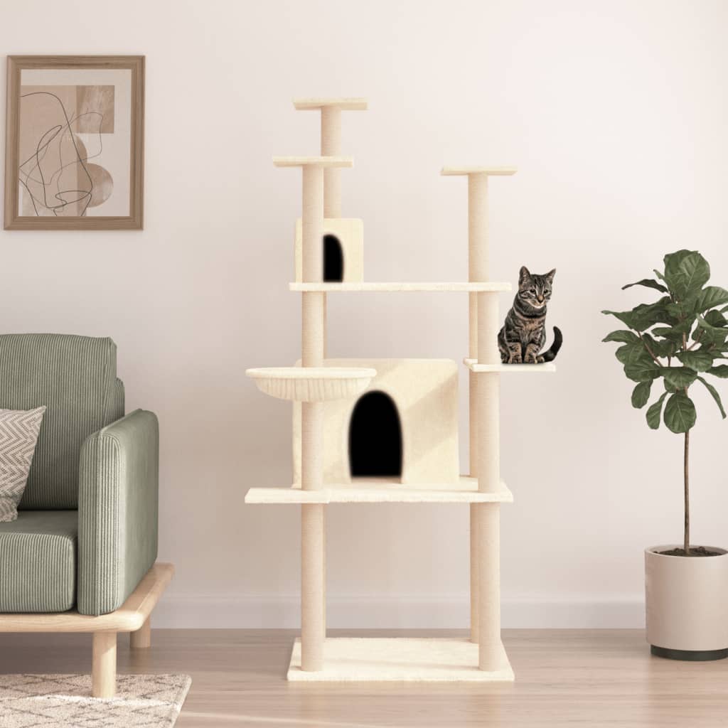 Vidaxl Katzenmöbel mit Sisal-Kratzstämmen 166 cm cremefarben