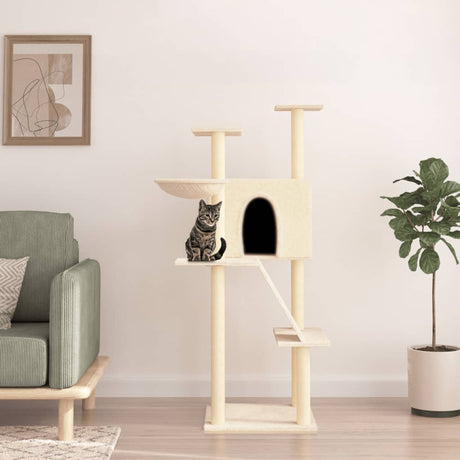 Vidaxl Katzenmöbel mit Sisal-Kratzstämmen 143 cm cremefarben