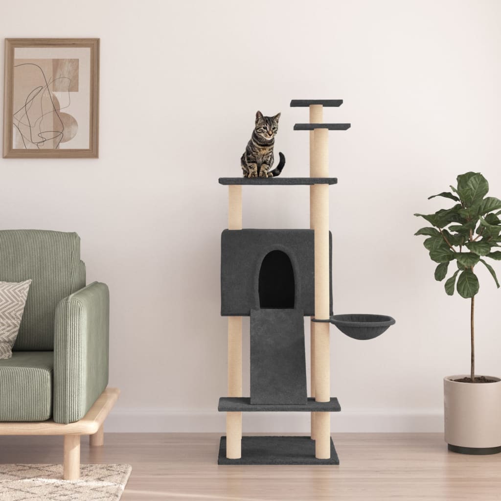 Vidaxl Katzenmöbel mit Sisal-Kratzstämmen 153 cm dunkelgrau