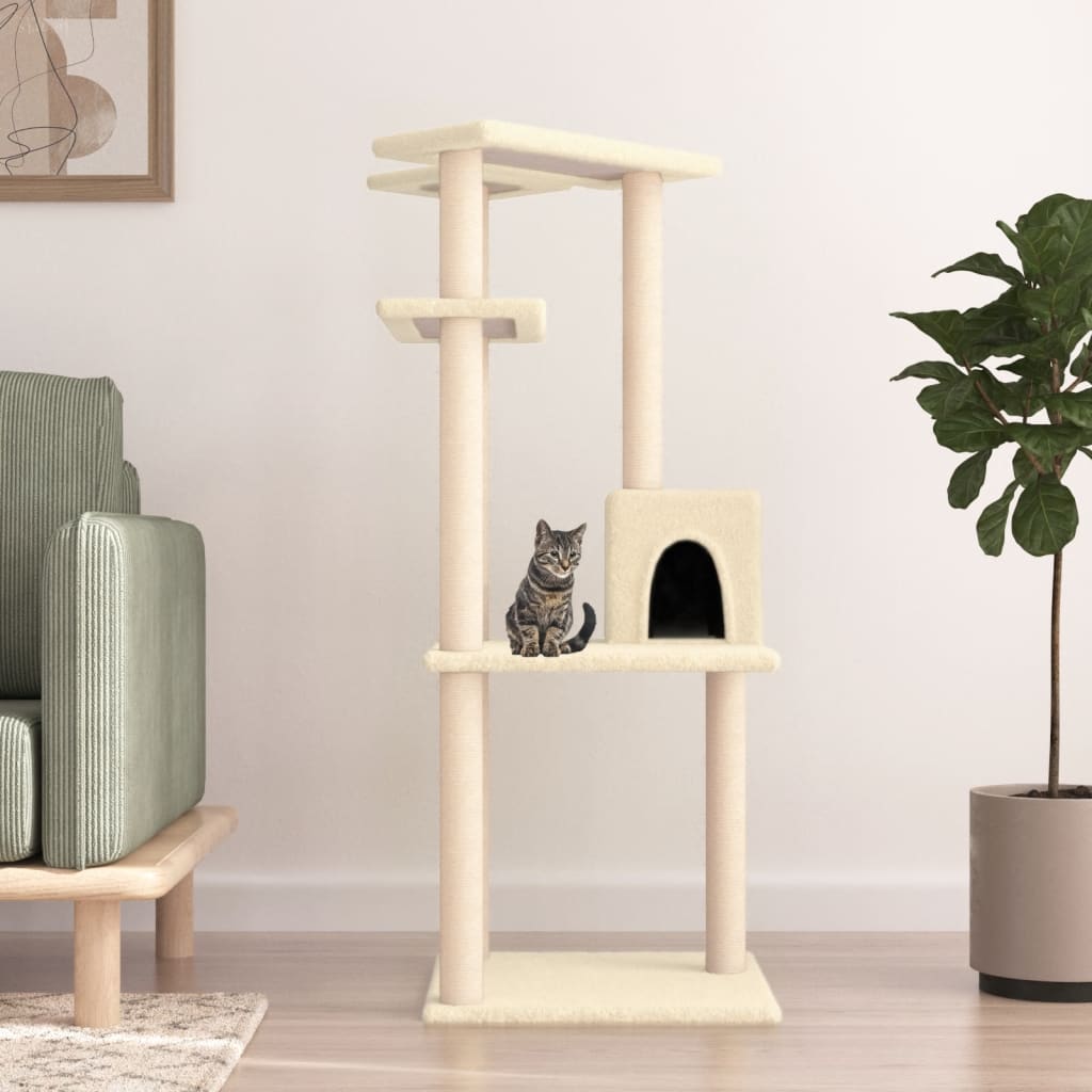 Vidaxl kattmöbler med sisal skrapande stolpar 123 cm kräm -färgade