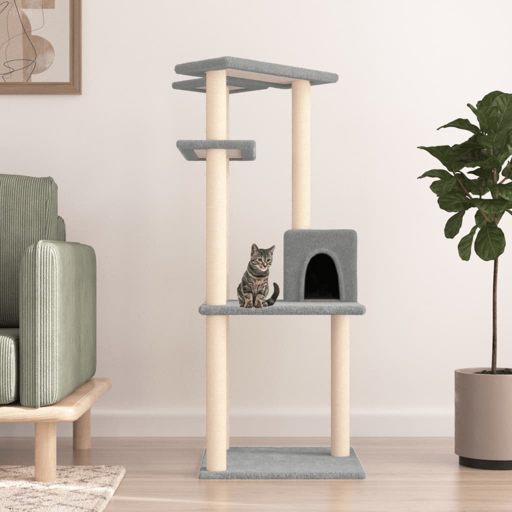 Muebles de gato de Vidaxl con postes de rascado de sisal 123 cm de gris claro