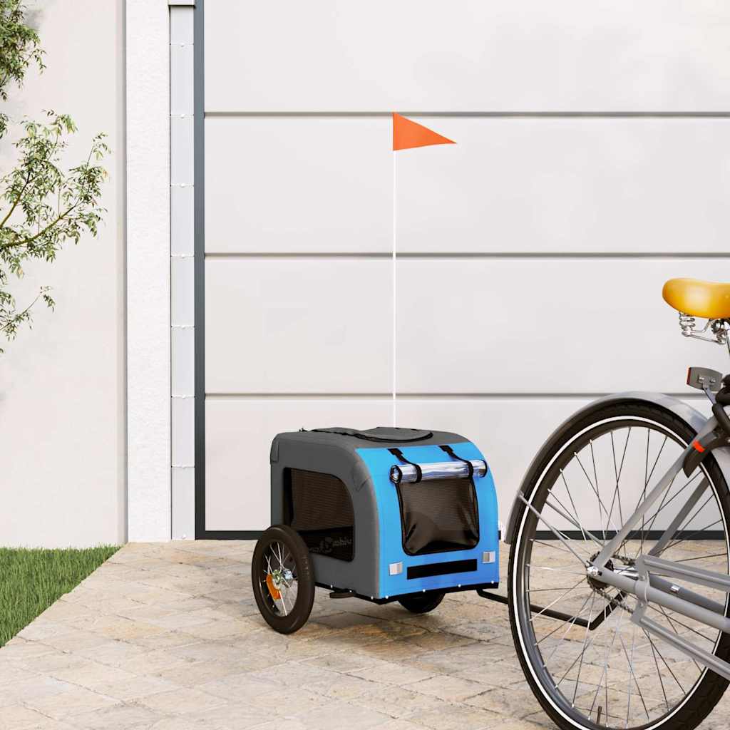 Vidaxl hondenfietstrailer oxford stof en ijzer blauw en grijs