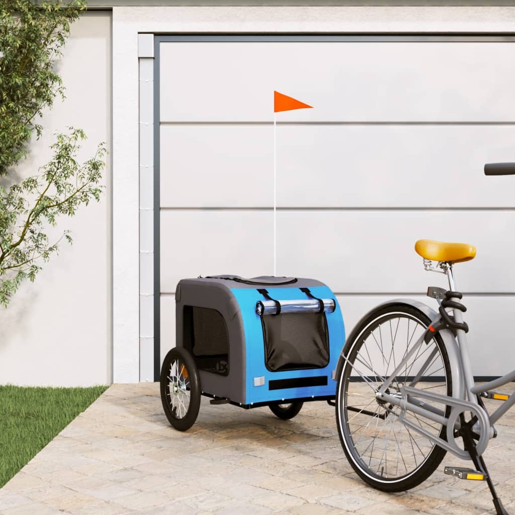 Vidaxl Dog Bike Trailer Oxford Fabric and Iron Blue and Grey