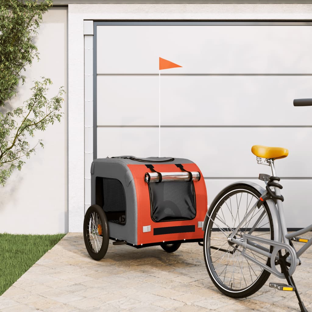 Vidaxl Remolque de bicicleta para perros Oxford Fabric y hierro naranja y gris