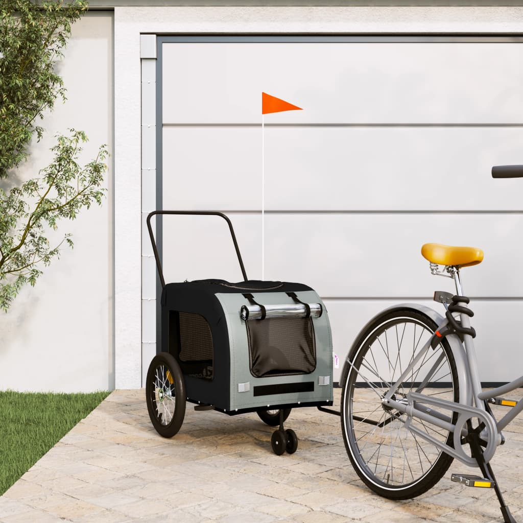 Vidaxl Dog Bike Trailer Oxford Fabric i żelaza czarno -szarość