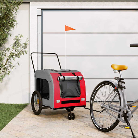 Vidaxl Dog Bike Trailer Oxford Fabric und Eisenrot und Grau