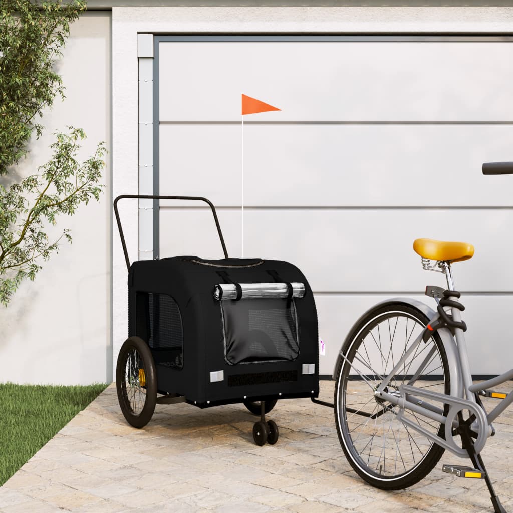 Vidaxl Dog Bike Trailer Oxford Fabric in Iron Black