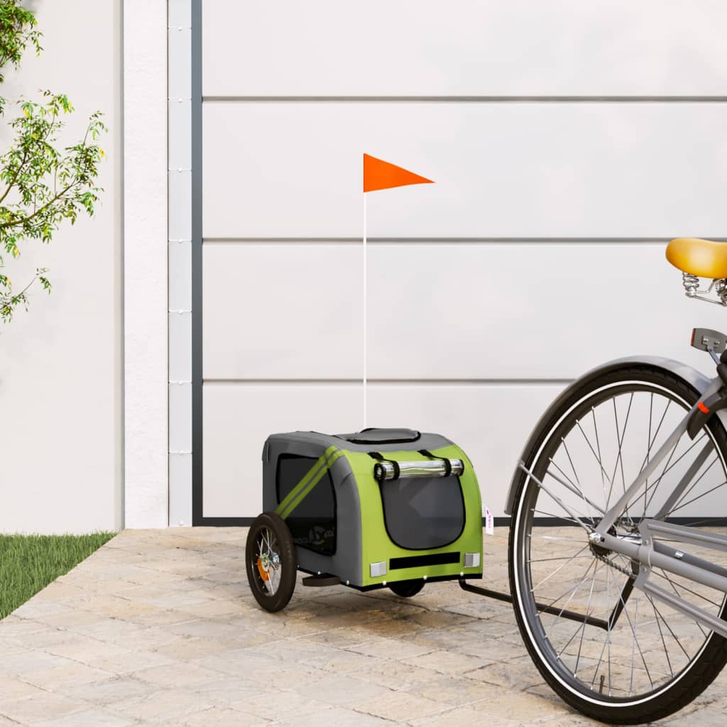 Vidaxl Dog Bike Trailer Oxford Tessuto e ferro verde e grigio