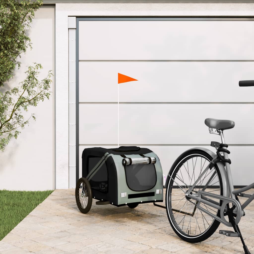 Vidaxl Dog Bike Trailer Oxford Fabric i żelaza czarno -szarość