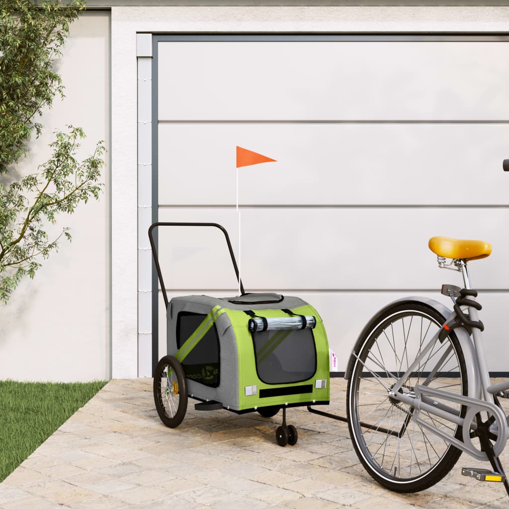 Vidaxl Dog Bike Trailer Oxford Fabric und Eisengrün und Grau