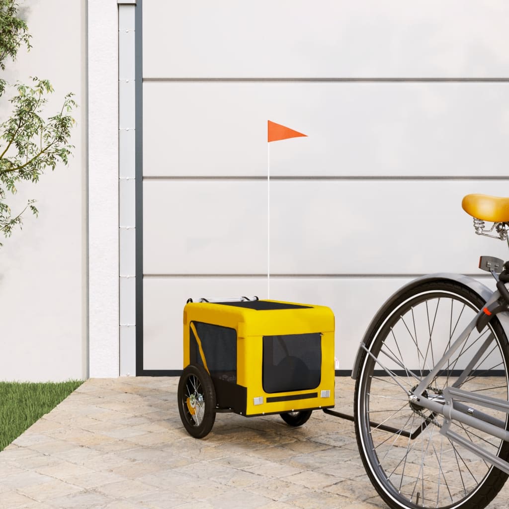 VidaXL Fahrradanhänger für Hunde, Oxford-Stoff und Eisen, Gelb und Schwarz
