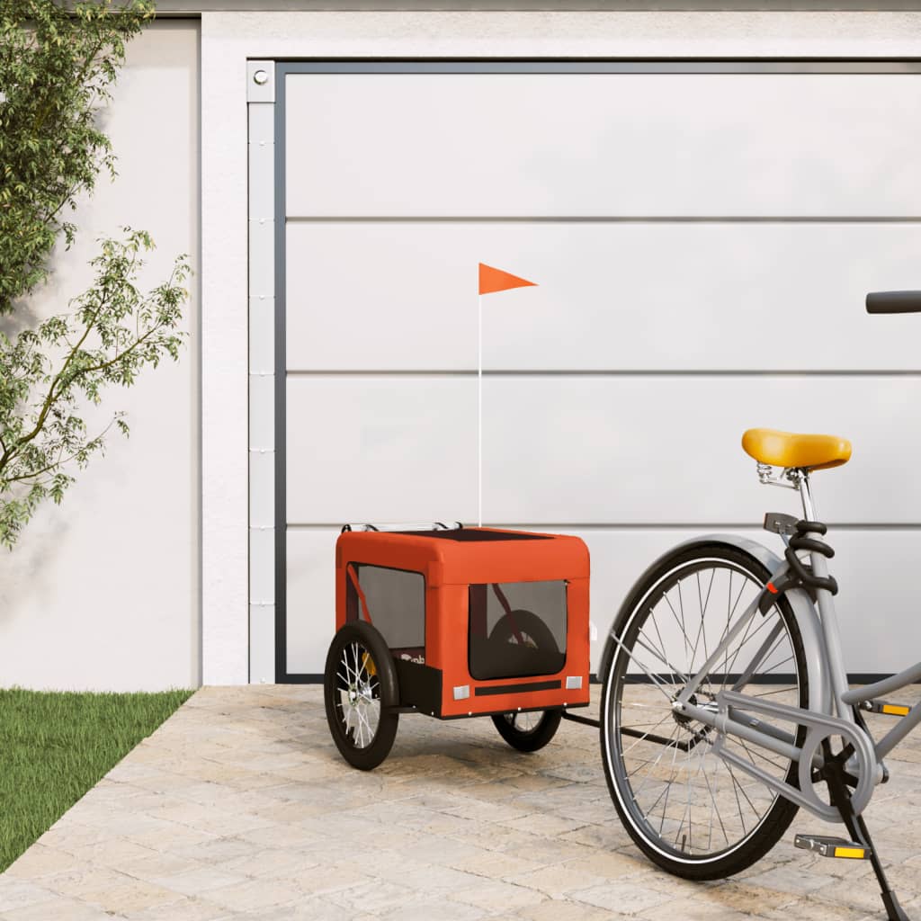 VidaXL Fahrradanhänger für Hunde, Oxford-Stoff und Eisen, Orange und Schwarz