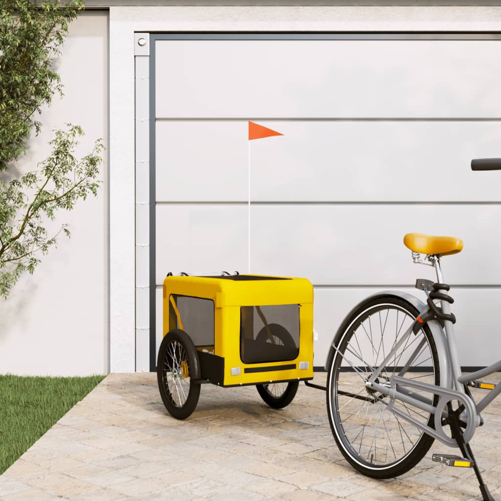 Vidaxl Dog Bike Trailer Oxford Tessuto e ferro giallo e nero