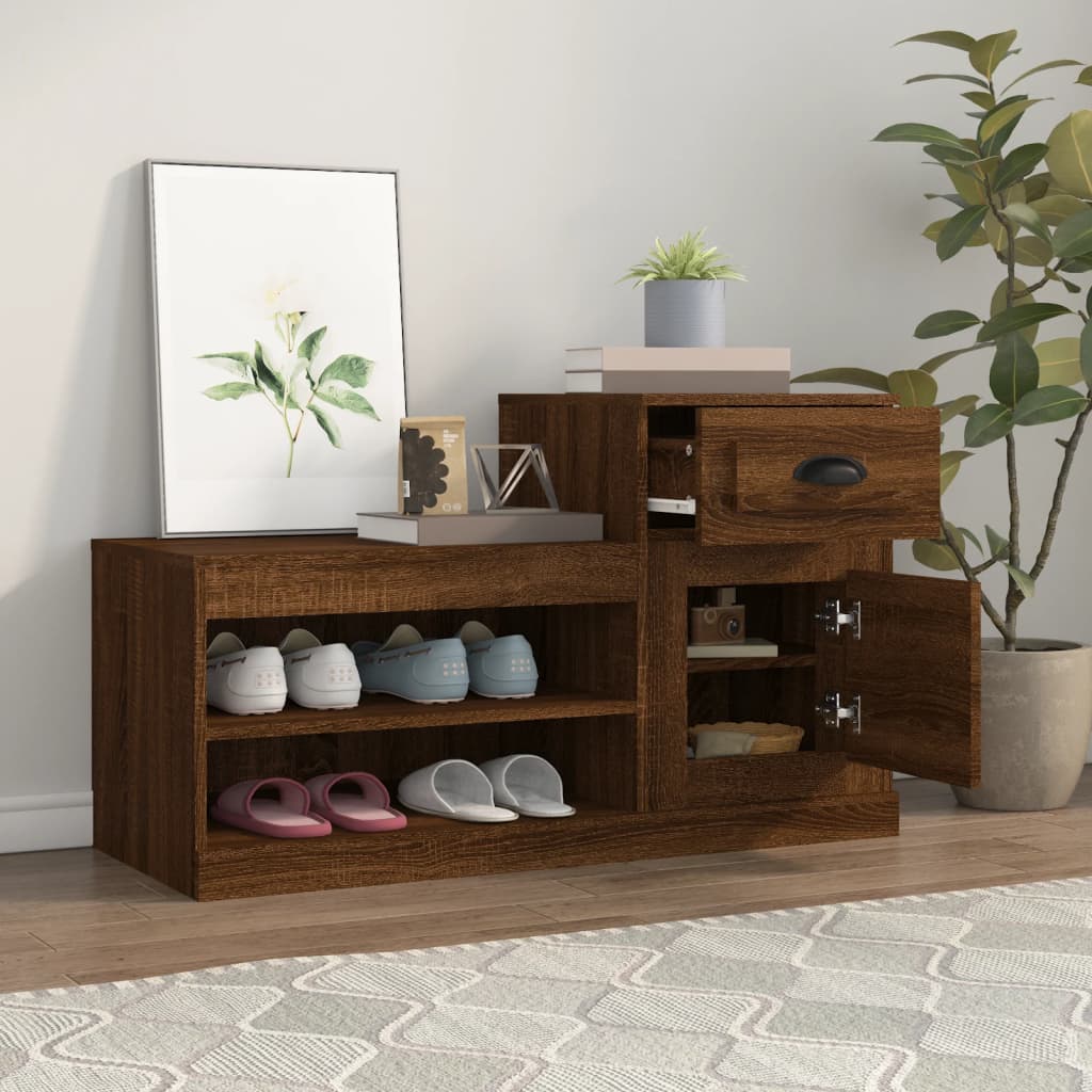 Vidaxl Shoe Cabinet 100x42x60 cm Property Wood Brown Oak Color