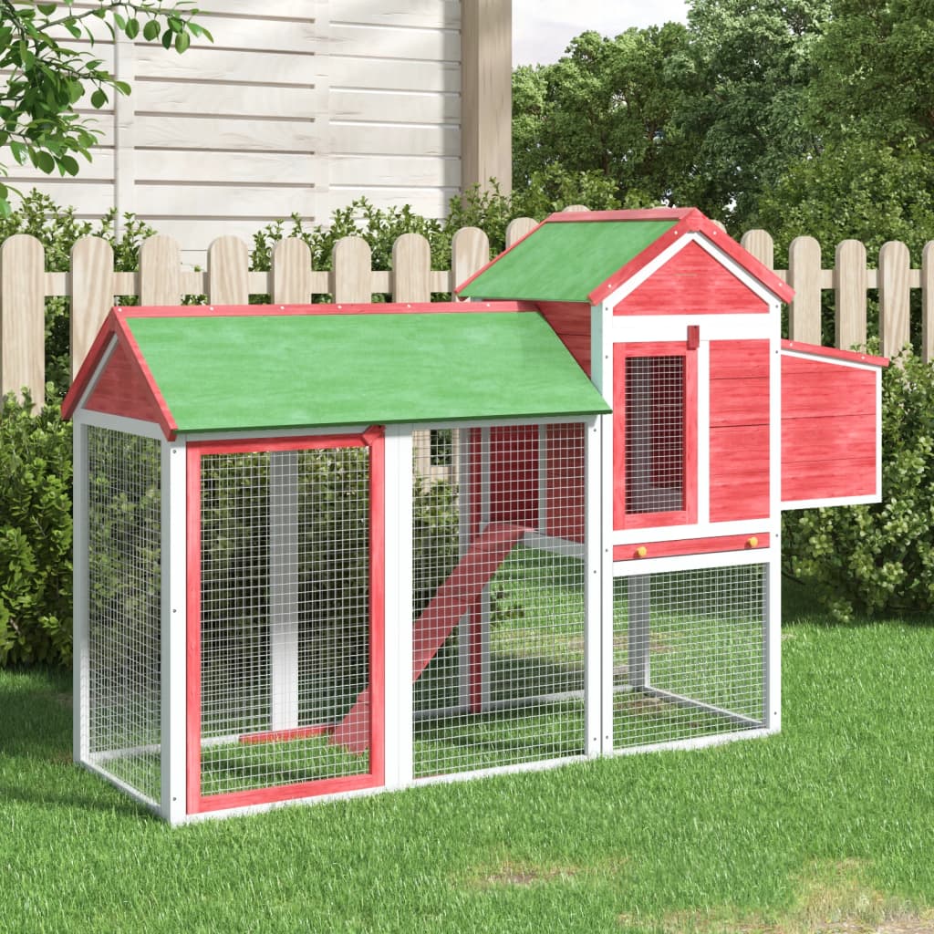 Vidaxl Poulet Coop 193x65x117 cm Pine solide rouge