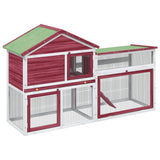 Vidaxxl Kaninchenstall 185,5x60,5x109,5 cm massives Kiefernholz rot
