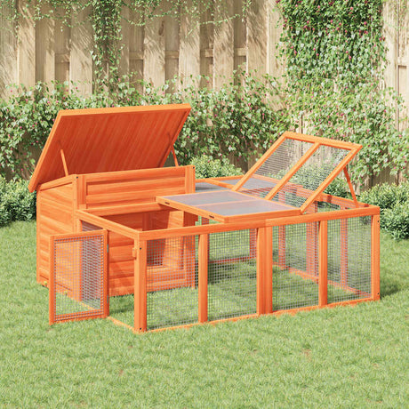 VidaXL Kaninchenstall 144x123x67,5 cm massives Kiefernholz braun