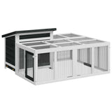 VidaXL Kaninchenstall 144x123x67,5 cm massives Kiefernholz grau