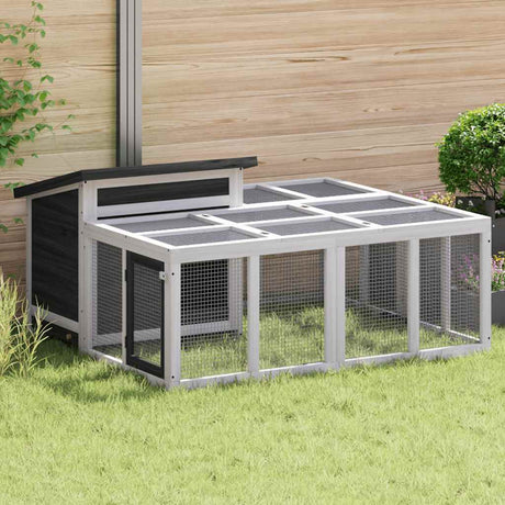 VidaXL Kaninchenstall 144x123x67,5 cm massives Kiefernholz grau