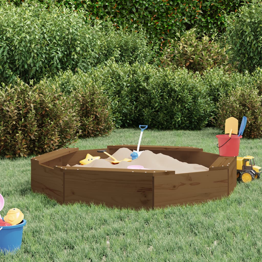 Vidaxl Sandbox con panchine Miele di pino solido ottagonale marrone