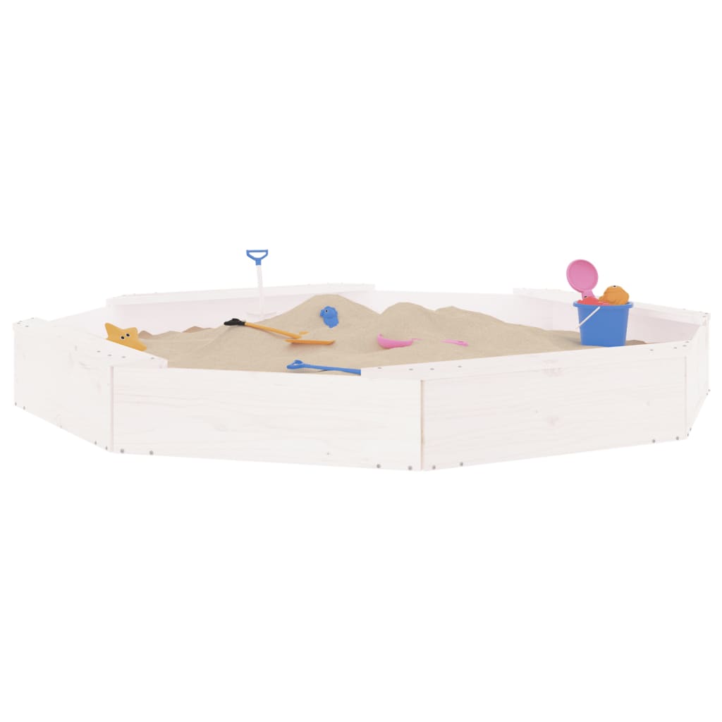 Vidaxl sandbox with benches octagonal solid pine white