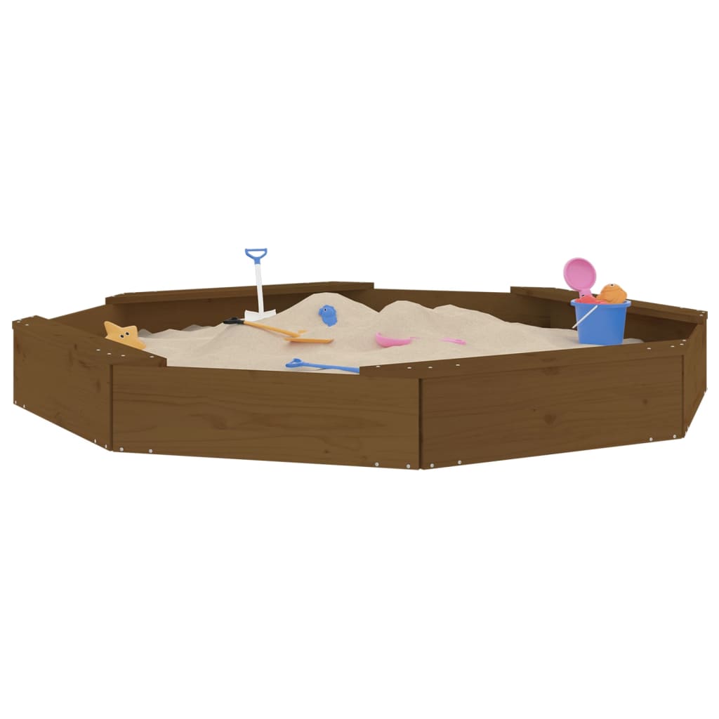 Vidaxl Sandbox con panchine Miele di pino solido ottagonale marrone