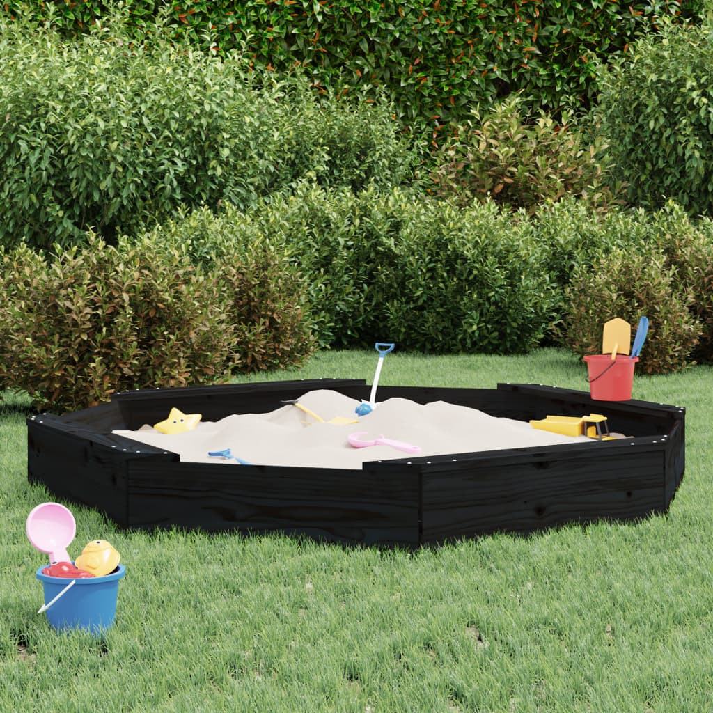 Vidaxl Sandpit con panchine Pino solido ottagonale nero