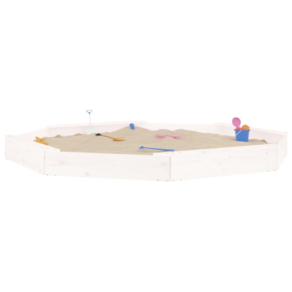 Vidaxl sandbox with benches octagonal solid pine white