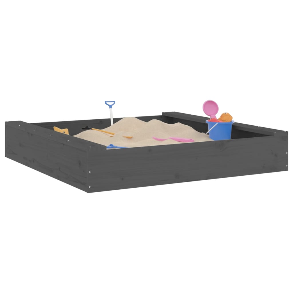 Vidaxl Sandbox con panchine grigio grigio a pino solido quadrato