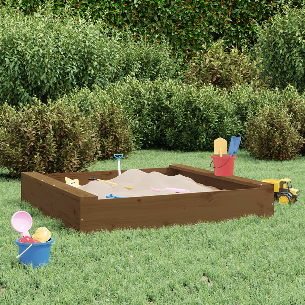 Vidaxl sandbox with benches square solid pine honey brown