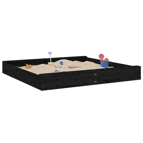 VidaXL Sandkasten mit Bänken quadratisch aus massivem Kiefernholz schwarz