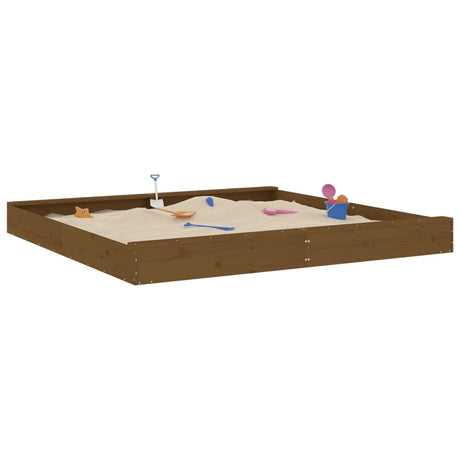 VidaXL Sandkasten mit Sitzbänken, quadratisch, massives Kiefernholz, honigbraun
