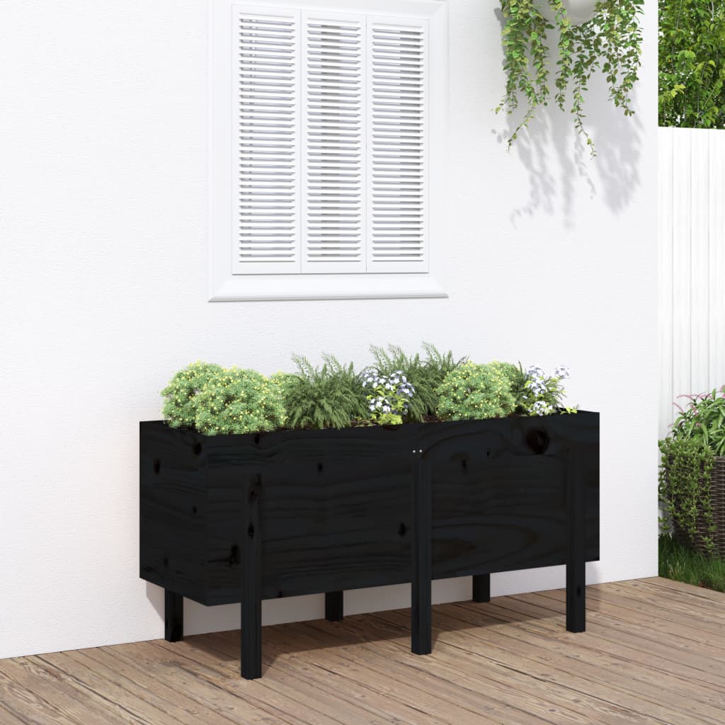 Vidaxl Planter surélevé 121x50x57 cm en pin solide noir