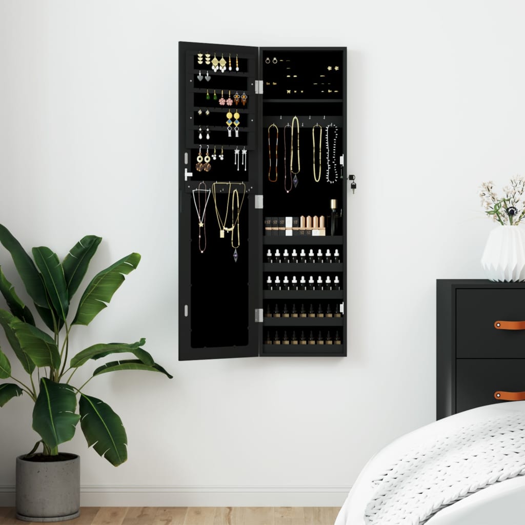 VidaXL Schmuckschrank mit Spiegel zur Wandmontage 30x8,5x106 cm schwarz