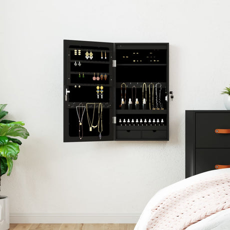 Vidaxx Schmuckschrank mit Spiegel und LED-Wandmontage in Schwarz