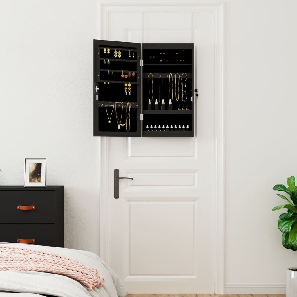 Vidaxx Schmuckschrank mit Spiegel und LED-Wandmontage in Schwarz