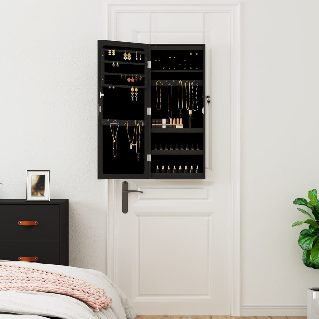 Vidaxx Schmuckschrank mit Spiegel und LED-Wandmontage in Schwarz
