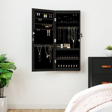 Vidaxx Schmuckschrank mit Spiegel und LED-Wandmontage in Schwarz