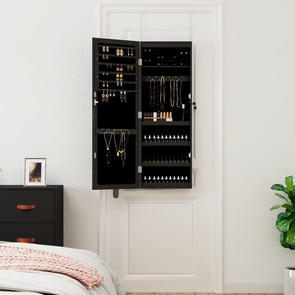 Vidaxx Schmuckschrank mit Spiegel und LED-Wandmontage in Schwarz