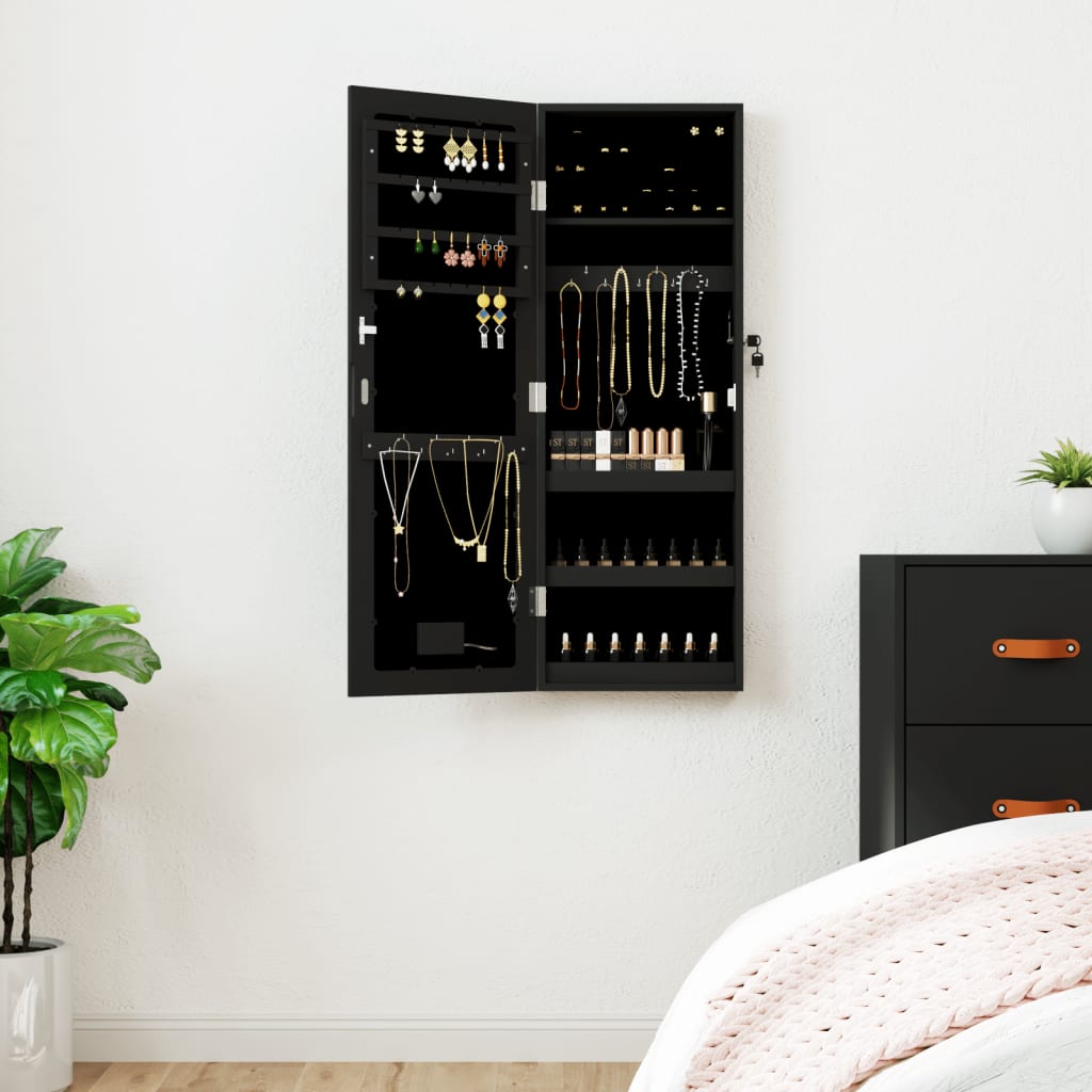 Armoire de bijoux vidaxl avec miroir et mur à LED - noir morte