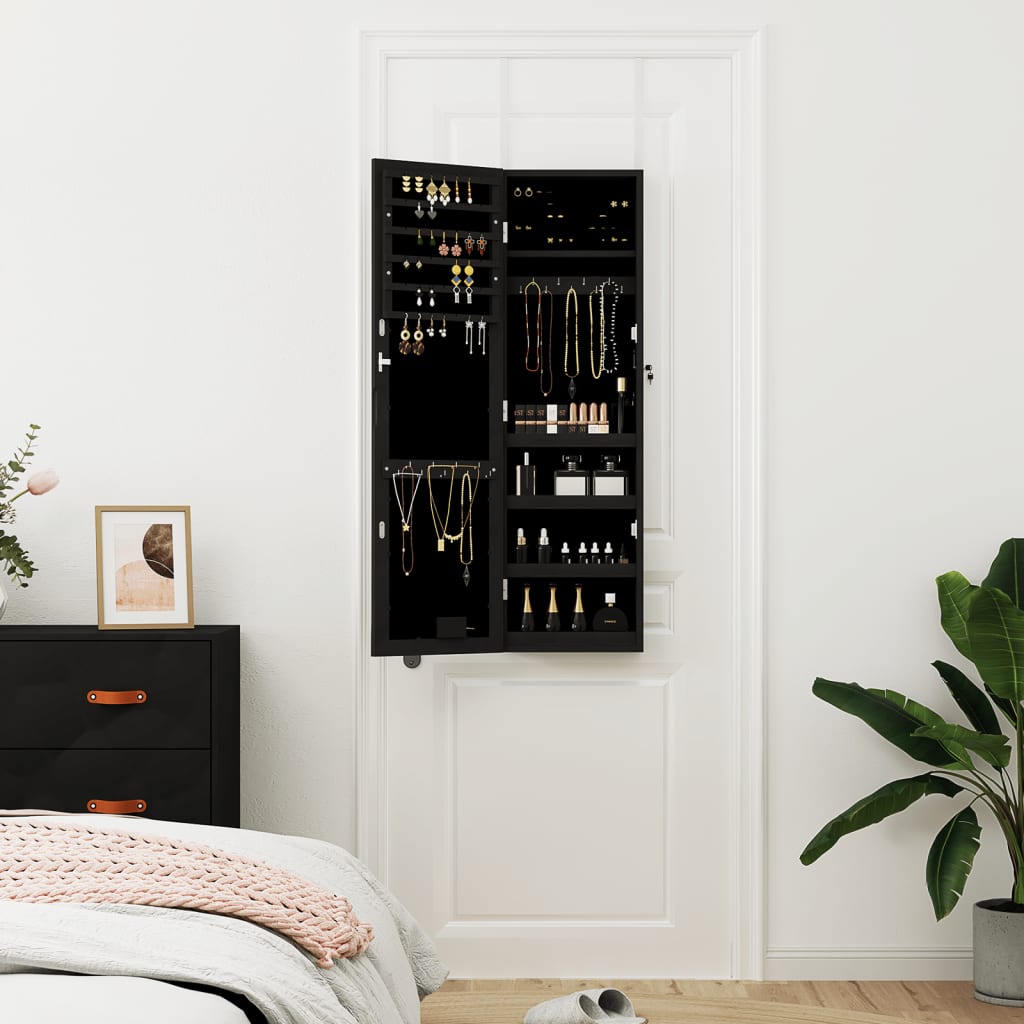 Vidaxx Schmuckschrank mit Spiegel und LED-Wandmontage in Schwarz