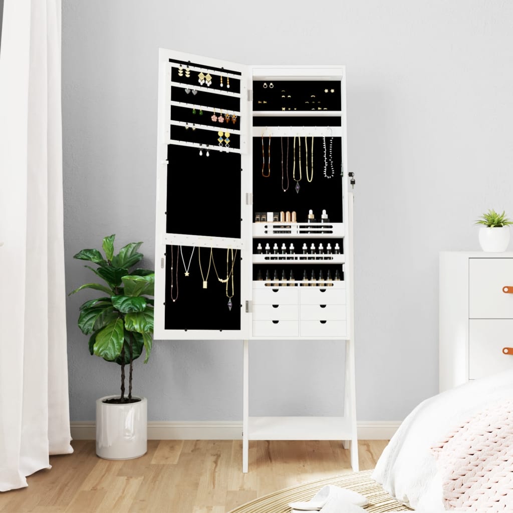 VidaXL Schmuckschrank mit Spiegel mit LED-Beleuchtung, freistehend weiß