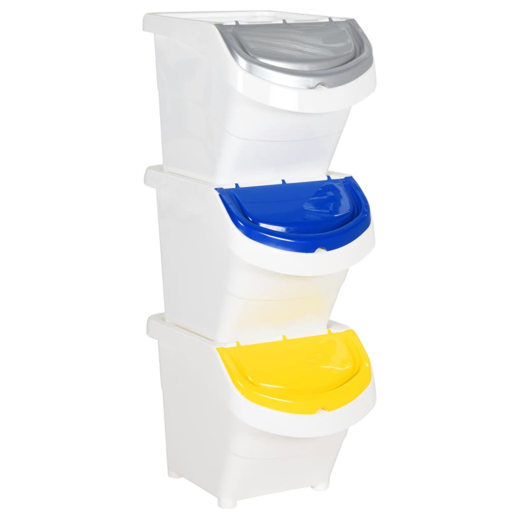 Vidaxl Waste Bins con tapas apilables 3 st PP 78 L White