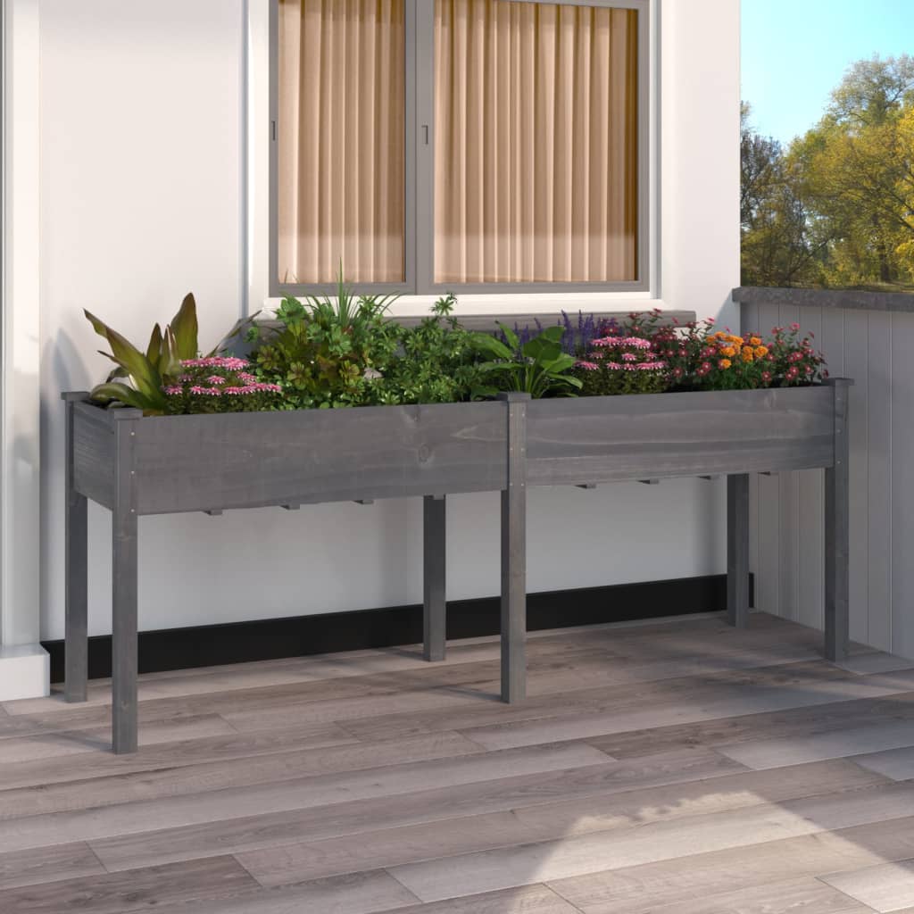Vidaxx Pflanzgefäß mit Futter 203x53x76 cm massives Kiefernholz grau