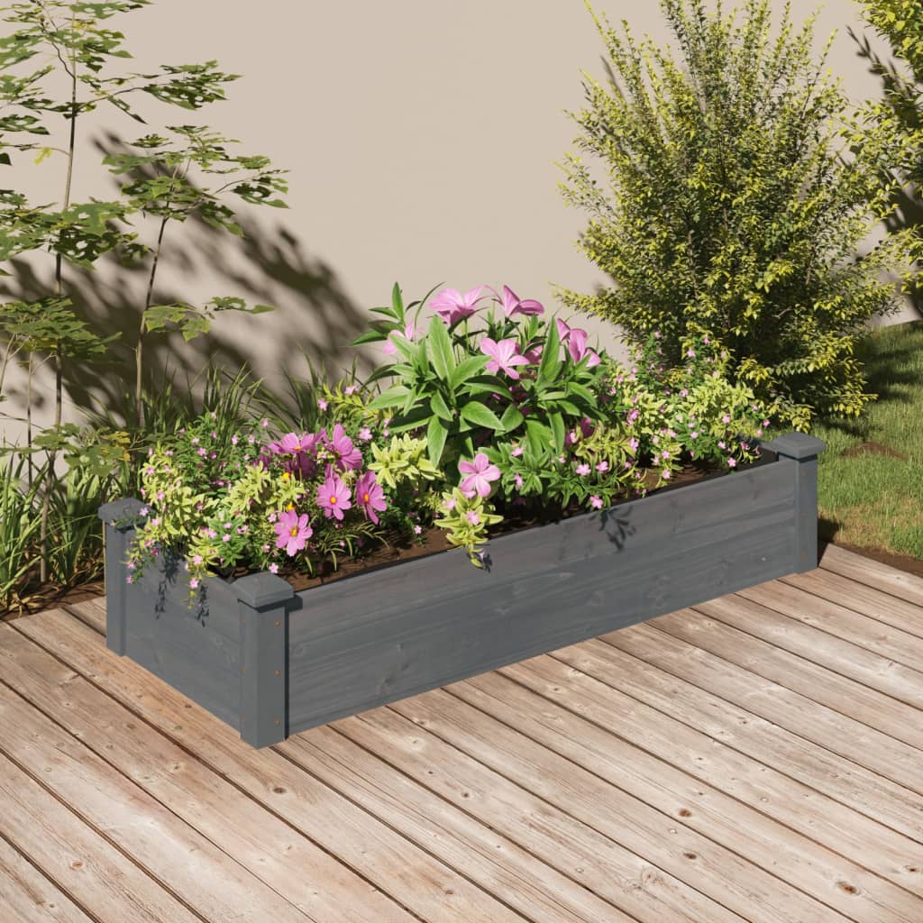 Planteur Vidaxl élevé avec une doublure 120x45x25 cm en gris en bois pur