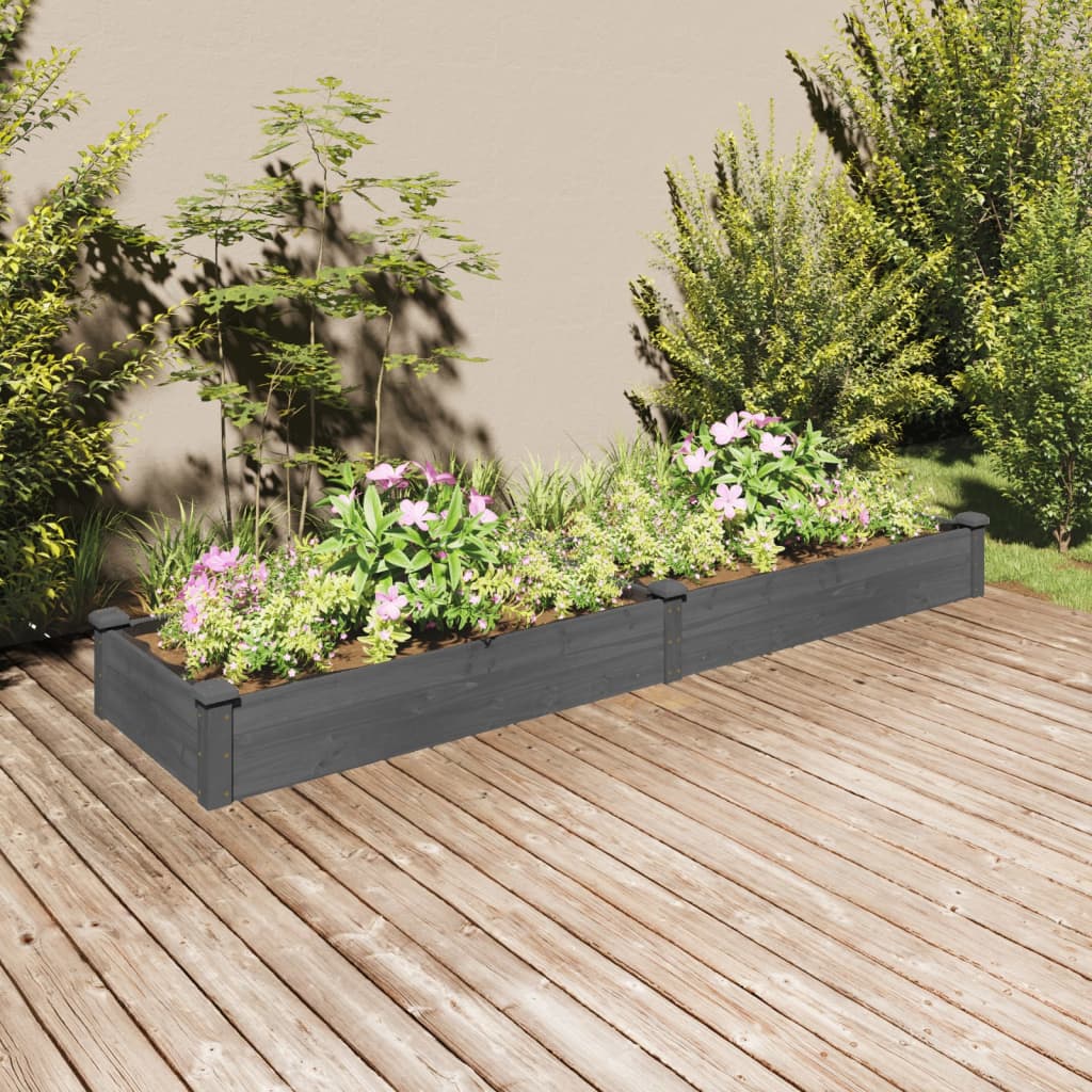 Planteur Vidaxl élevé avec une doublure 240x60x25 cm en gris en bois pur