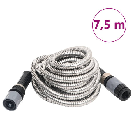 Vidaxl Gartenschlauch mit Sprühkopf 0,6'' 7,5 m Edelstahl silberfarben