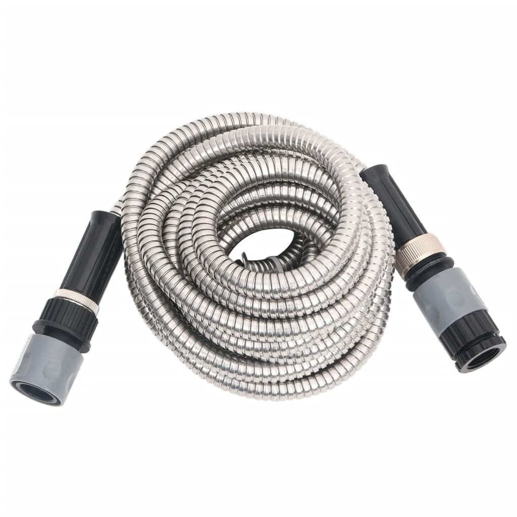 Vidaxl Gartenschlauch mit Sprühkopf 0,6'' 15 m Edelstahl silberfarben