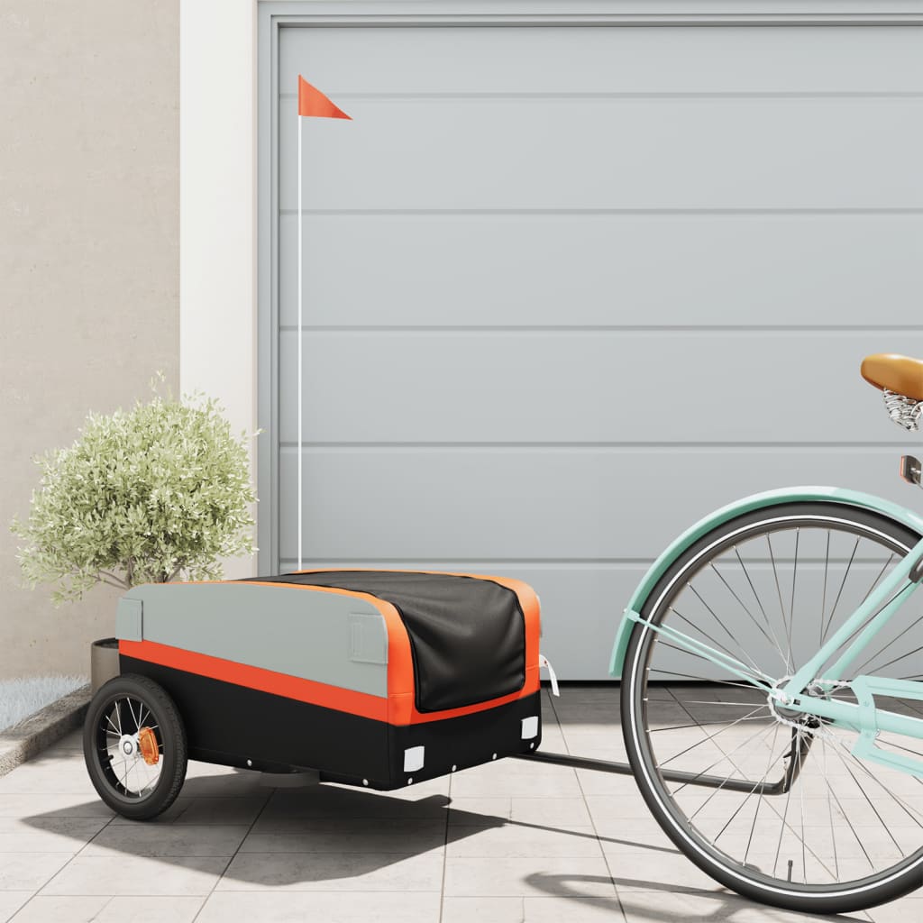 Vidaxl Bicycle Trailer 30 kg de fer noir et orange