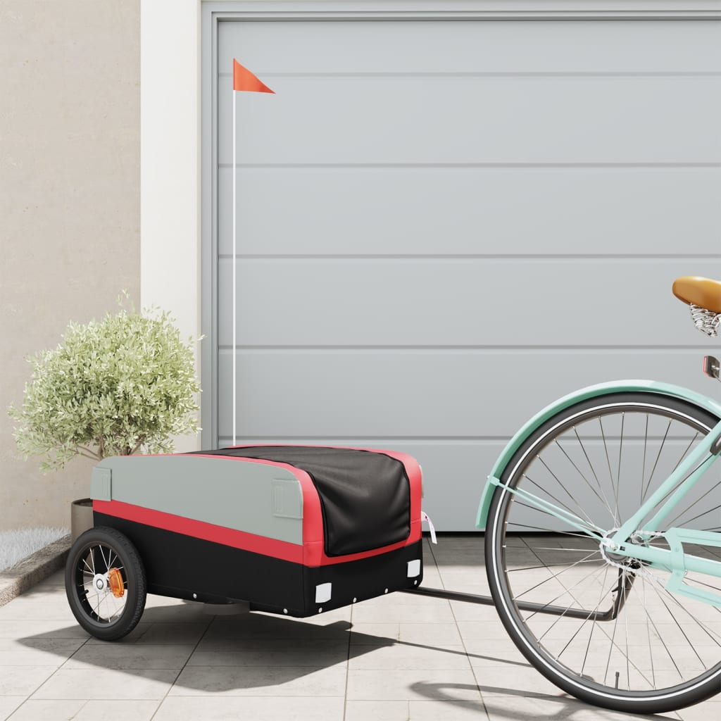 Vidaxl Bicycle Trailer 30 kg de fer noir et rouge